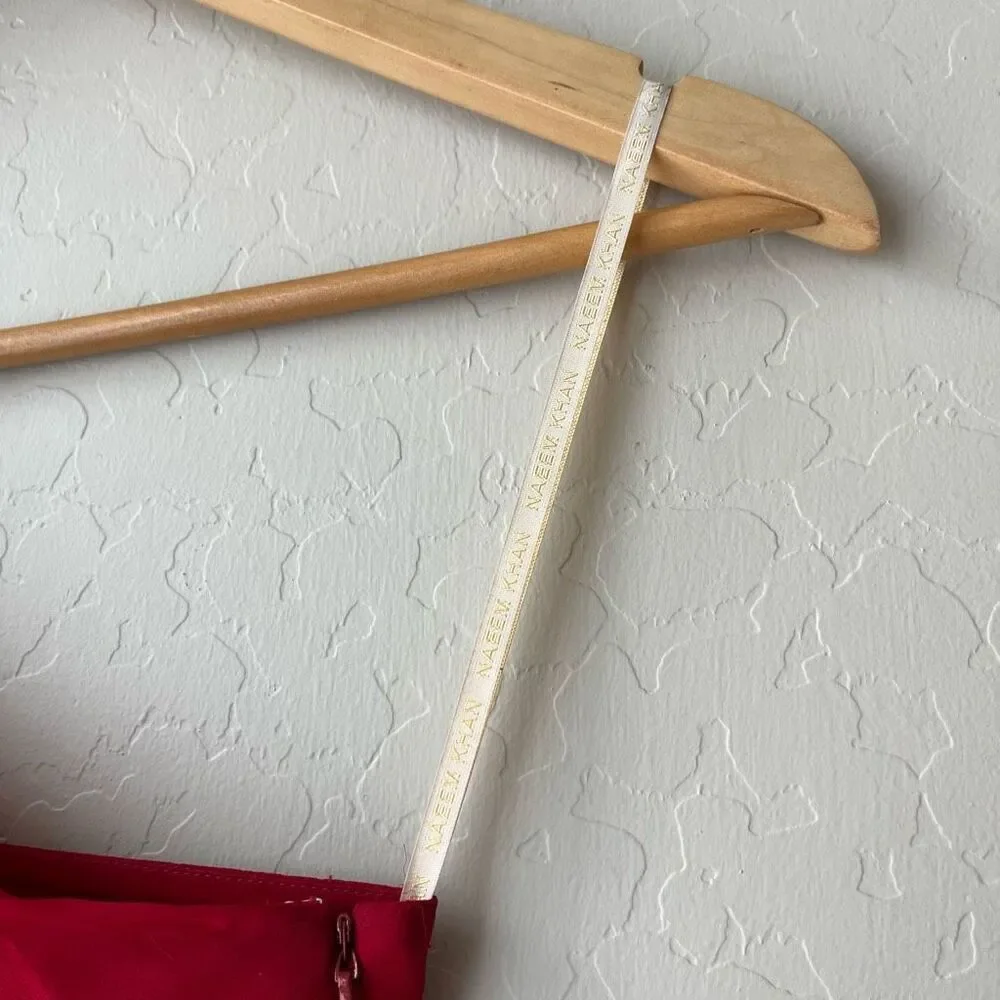 Naeem Khan Red 100% Silk Draped One-Shoulder Braided Waist‎ Chiffon Gown Size 4 - Picture 8 of 13